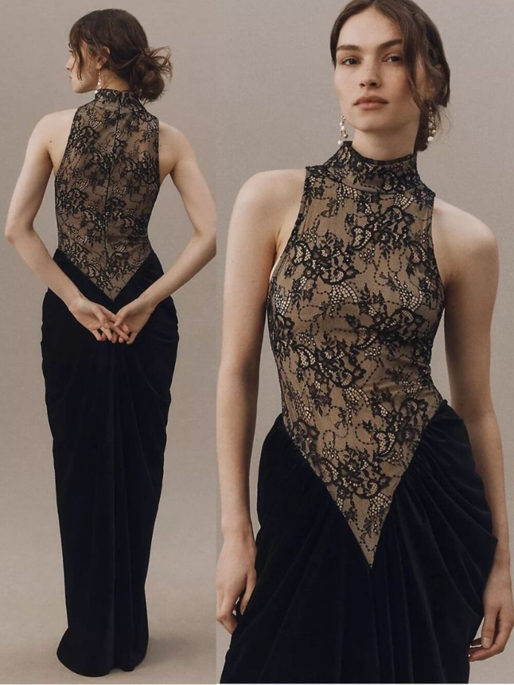 Delfi Collective Hepburn Dress Black Lace Velvet Basque Waist Maxi NWT Size M